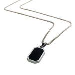 Stylish Silver Black Octagon Pendant Chain Necklace for Men