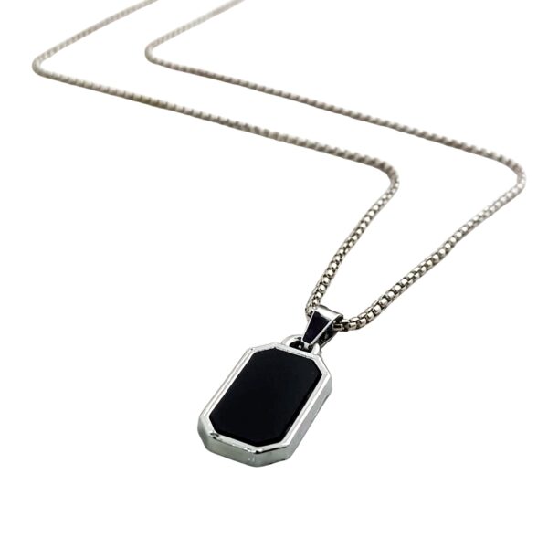 Stylish Silver Black Octagon Pendant Chain Necklace for Men