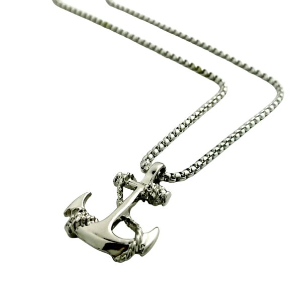 Stylish Silver Stainless Steel Anchor Pendant Chain Necklace for Men