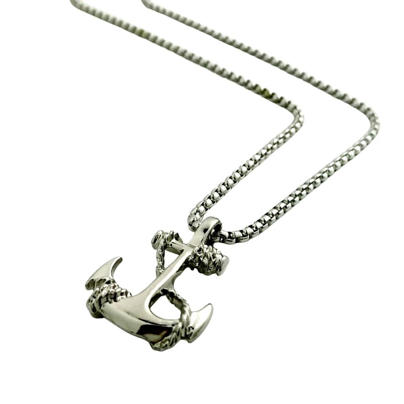 Stylish Silver Stainless Steel Anchor Pendant Chain Necklace for Men