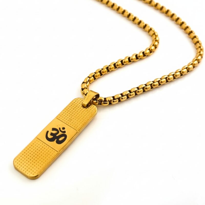 Classic Gold Tone OM Vertical Bar Pendant Chain with Dots for Men