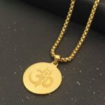 Religious Shiva Trident Gold Tone Medallion Chain