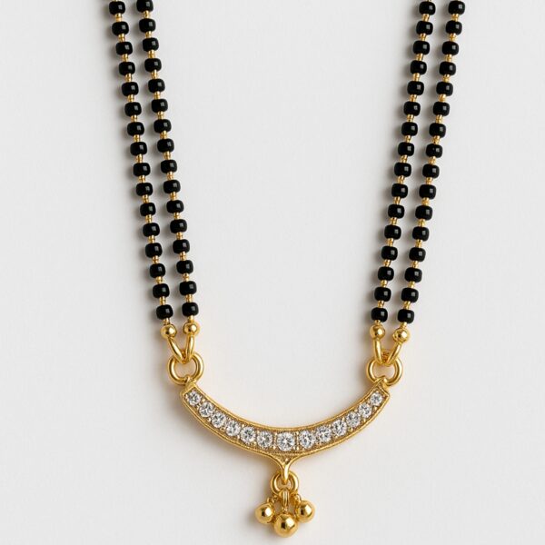 Celestial Crescent Diamond Mangalsutra – 18K Gold Plated with Black Beads