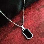 Minimalist Emerald-Cut Black Stone Necklace for Men