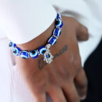 AuraSpark Blue Evil Eye Bead Bracelet with Hamsa Hand Charm
