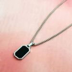 Minimalist Emerald-Cut Black Stone Necklace for Men