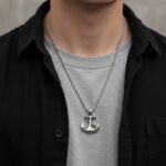 Men's nautical anchor charm with 24-inch silver chain