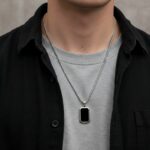 AuraSpark Men's Black Onyx Shield Pendant on Silver Chain