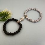 Magnetic friendship bracelets with howlite and onyx beads.