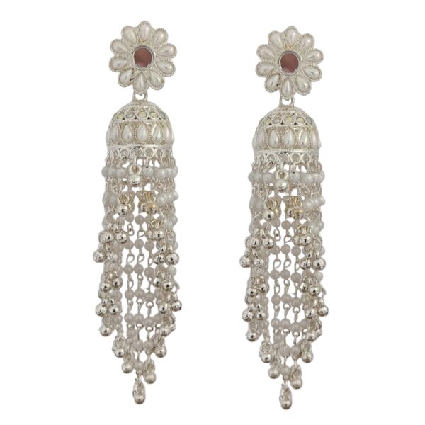 Exquisite Oxidized Silver-Plated Floral Jhumka Earrings with Tiered Tassels
