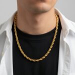 Men's Braided Gold Rope Necklace with High Polish Finish