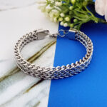 AuraSpark Men's Silver Double Franco Wheat Link Bracelet