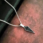 AuraSpark Men's Silver and Black Arrowhead Pendant Necklace