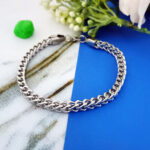 AuraSpark Men's Silver Anti Tarnish Curb Link Bracelet.