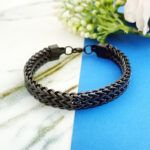 Bold Black Stainless Steel Byzantine Weave Men's Jewelry.