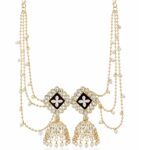 Elegant Silver Kundan Jhumka Earrings with Ear Chain, Pearl & Beads