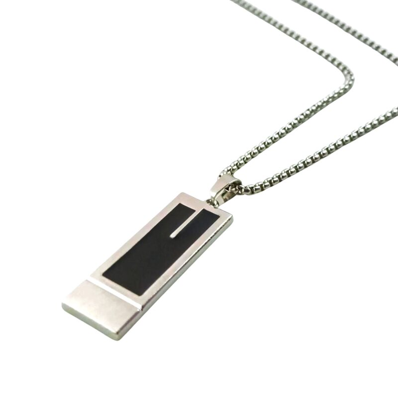 Modern Silver Rectangular Bar Pendant Chain Necklace for Men