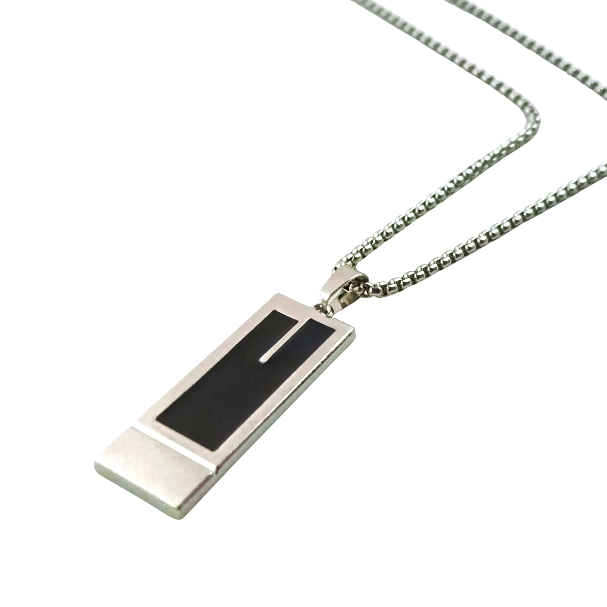 Modern Silver Rectangular Bar Pendant Chain Necklace for Men