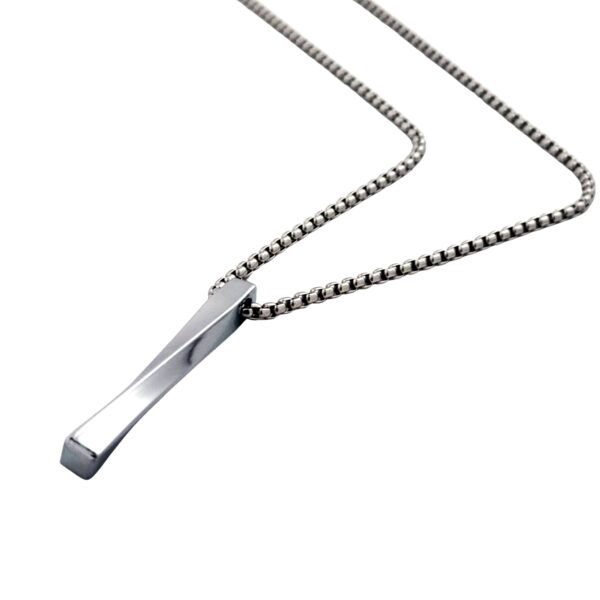 Stylish Silver Twisted Vertical Bar Pendant Necklace for Men