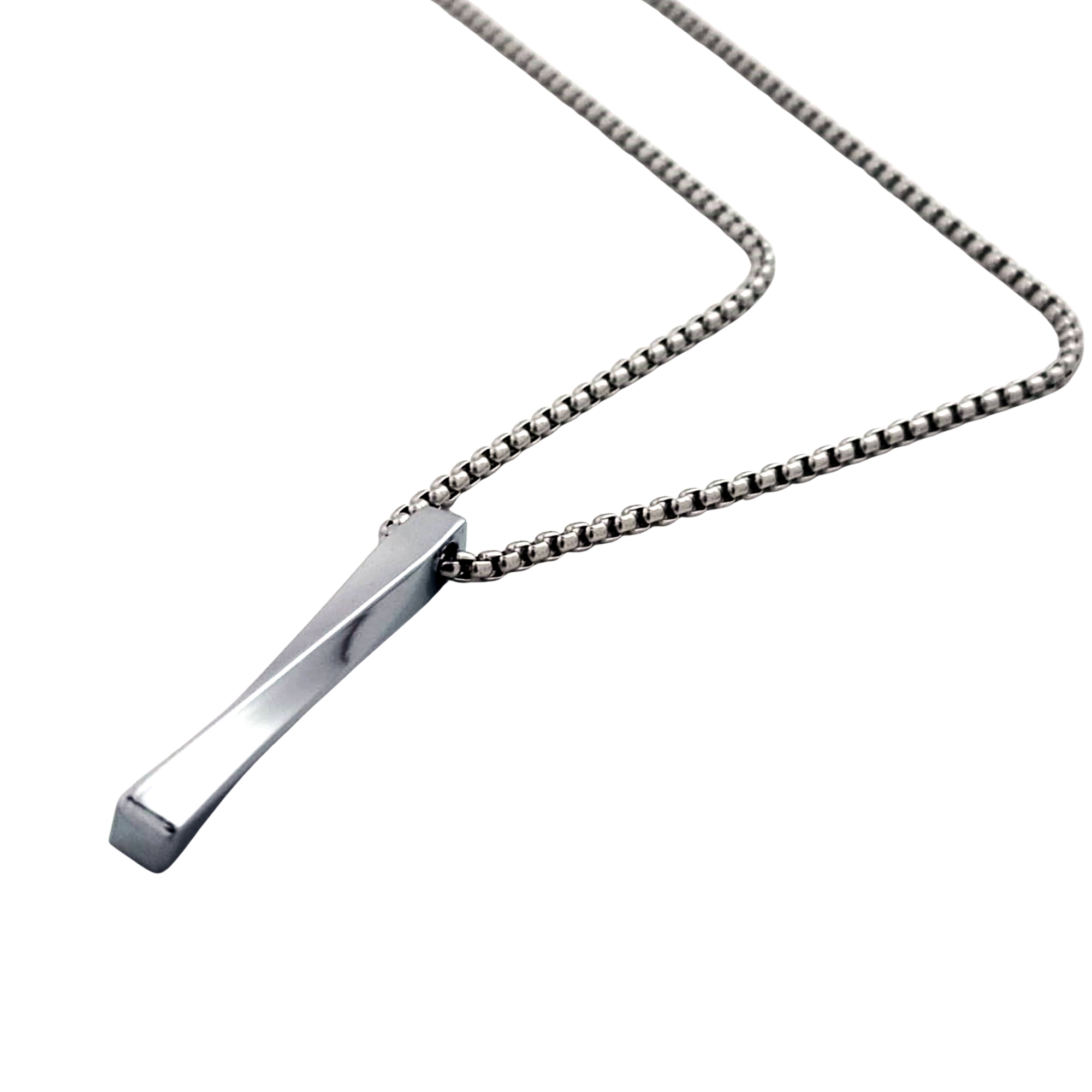 Stylish Silver Twisted Vertical Bar Pendant Necklace for Men