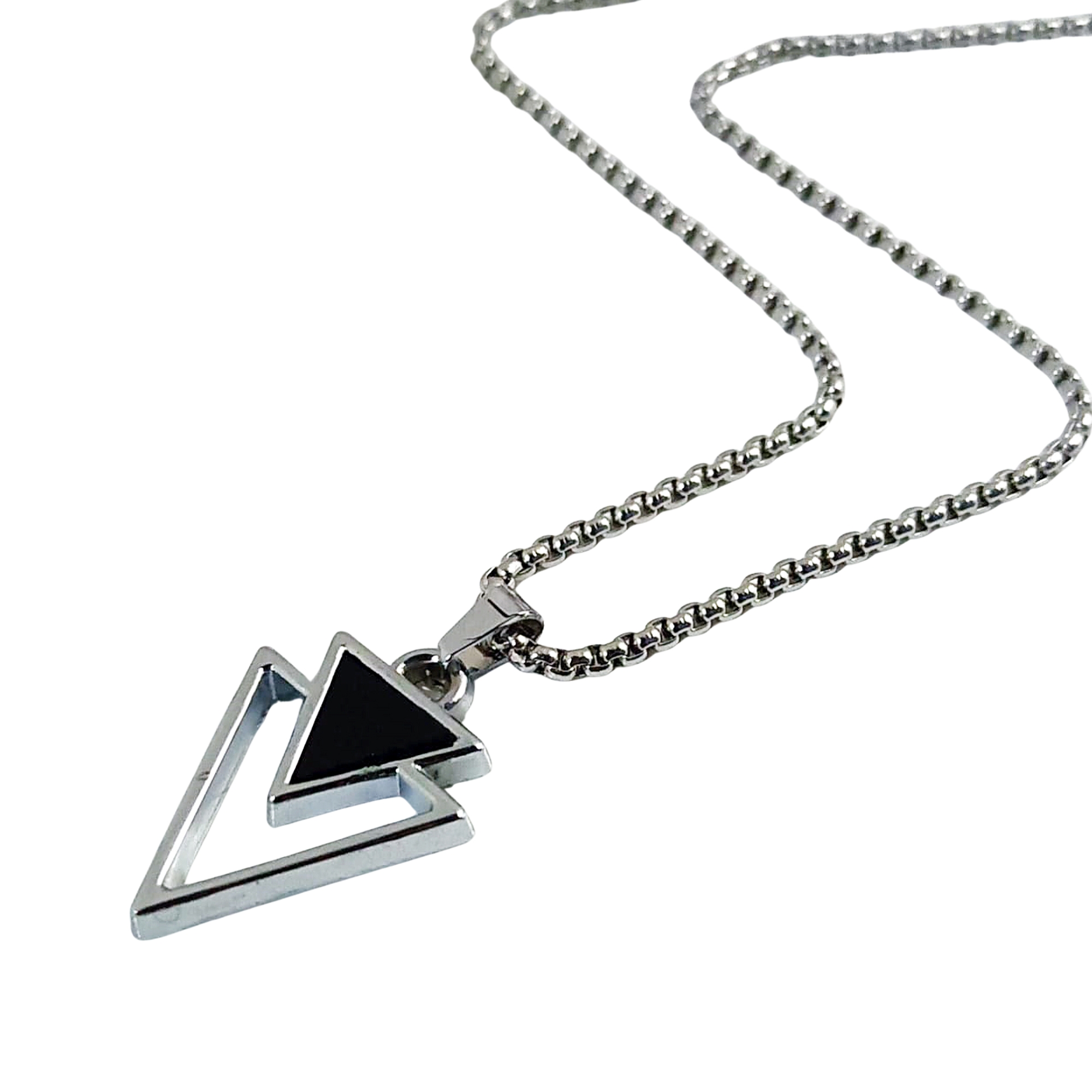 Contemporary Silver Triangle Pendant Chain Necklace for Men