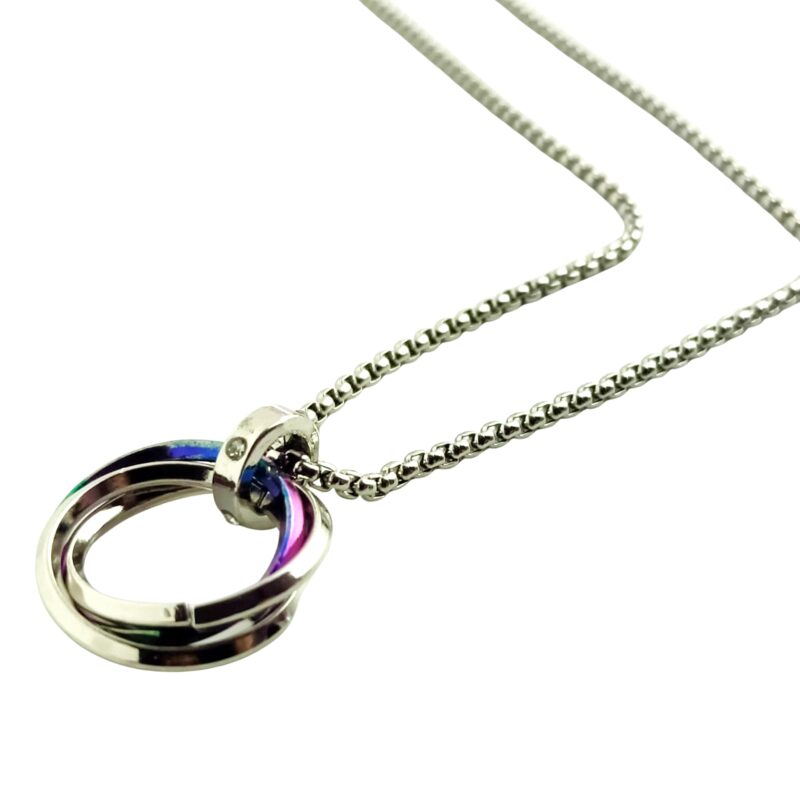 Classic Stainless Steel Rainbow Triple Circle Pendant Necklace for Men