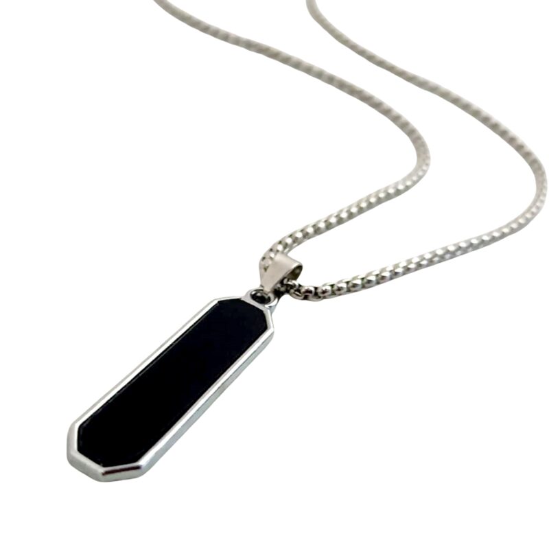 Stylish Black Enamel Bar Pendant Chain for Men