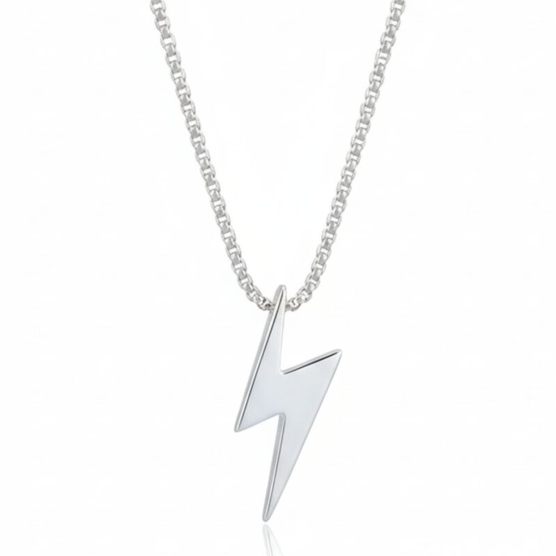 Classic Silver Lightning Bolt Pendant Chain Necklace for Men