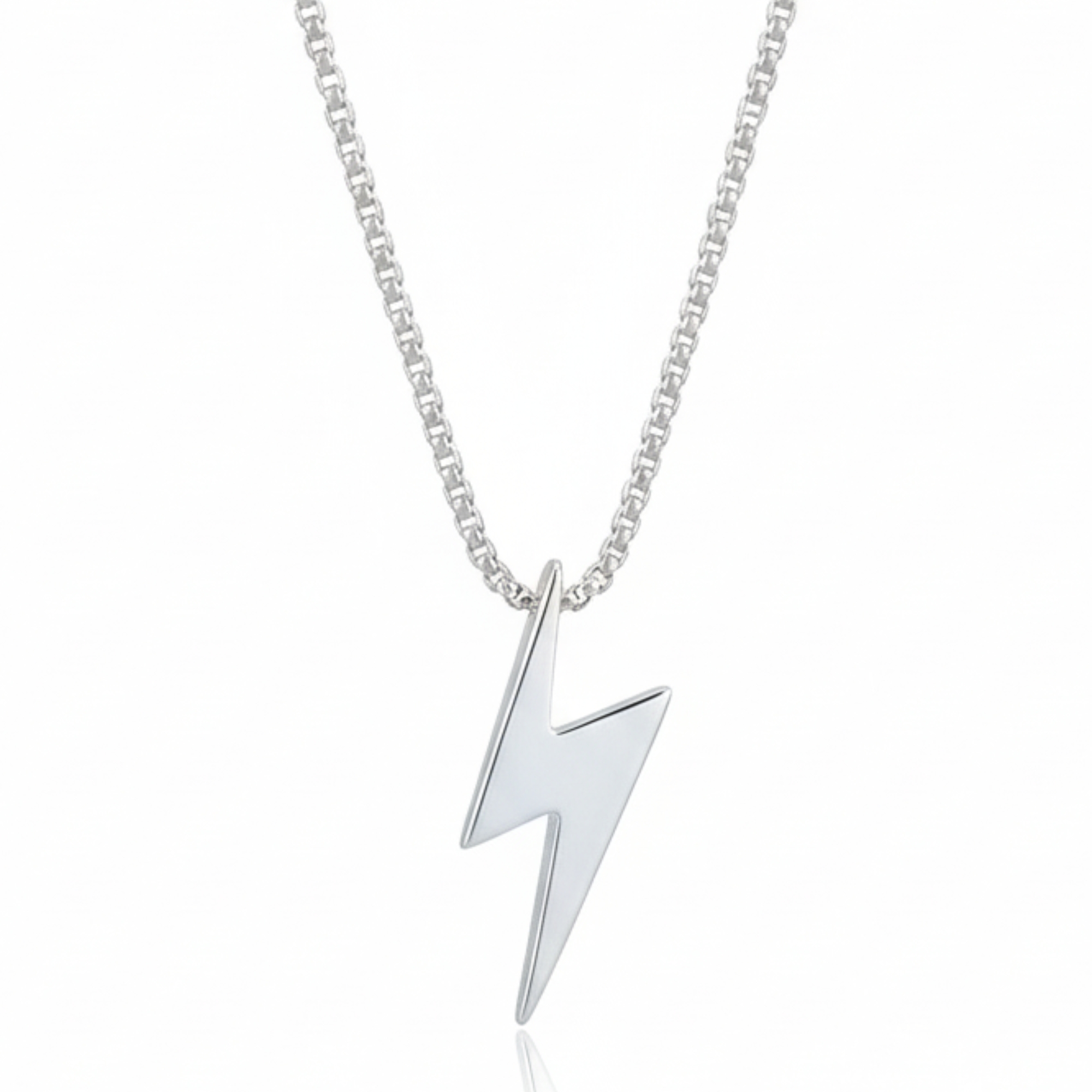 Classic Silver Lightning Bolt Pendant Chain Necklace for Men