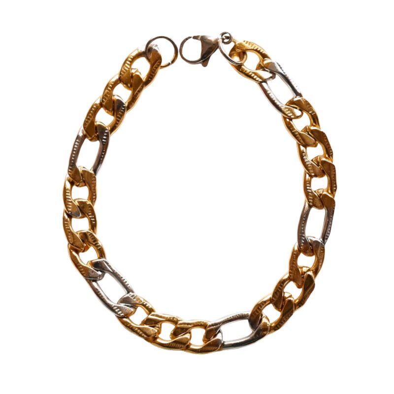 Shimmering Two Tone Gold & Silver Figaro Bracelet for Men