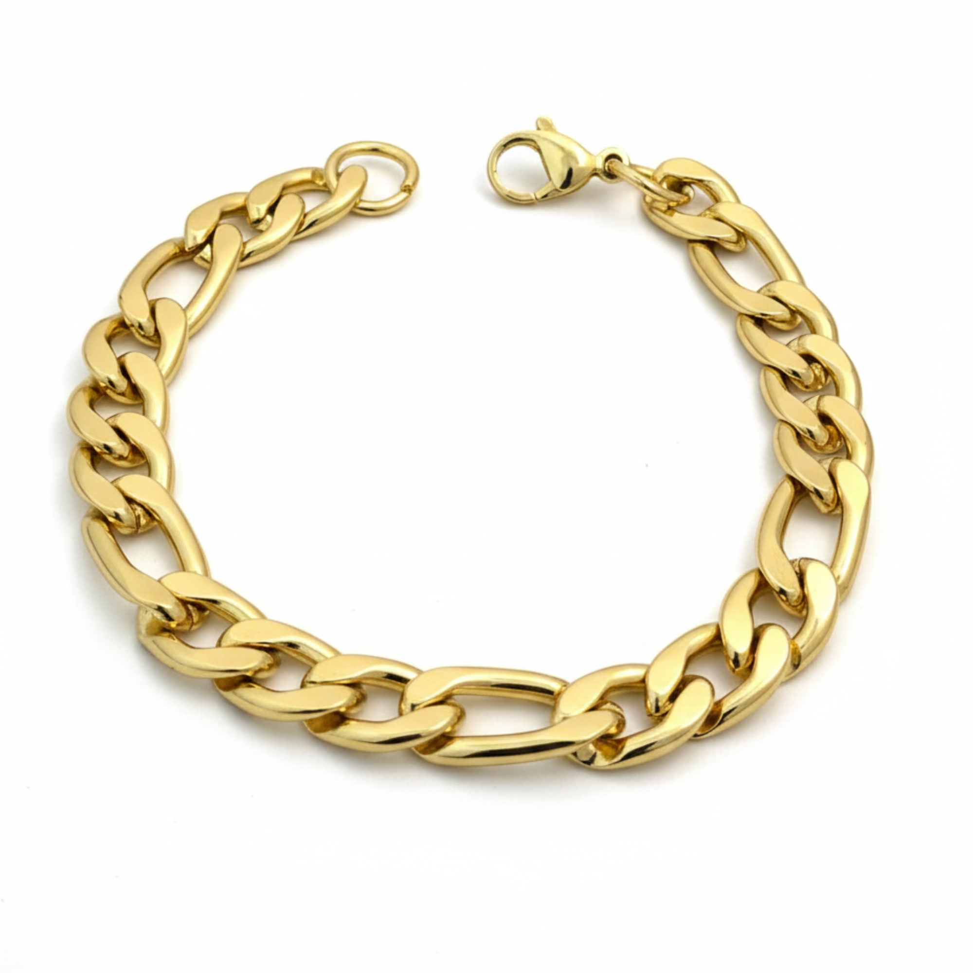Classical 18K Gold Stainless Steel Figaro Chain Bracelet for Men
