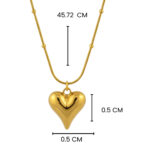 18K Gold Plated Puffy Heart Pendant Necklace for Women