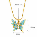Elegant Butterfly Pendant with Blue Enamel & Pearl Design Chain for Women