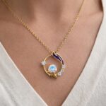 Elegant Gold Tone Celestial Halo Pendant Necklace for Women
