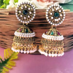 Traditional Antique Finish Jhumka with Emerald Green Studs