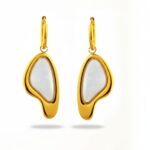 Gold Plated Teardrop with Modern Pearl White Enamel Dangle Earring