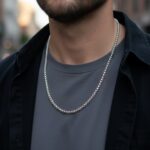 AuraSpark Men's Silver Rounded Box Chain Necklace Close-up.