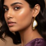 Minimalist Pearl White Enamel Gold Hoop Drop Earrings