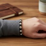 AuraSpark Black and White Marbled Stone Bead Bracelet