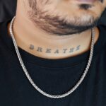 Close-up of AuraSpark Masculine Silver Wheat Link Chain