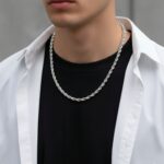 AuraSpark Silver Rope Chain Necklace for Men Stainless Steel