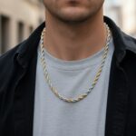 AuraSpark Men’s Two-Tone Gold and Silver Rope Chain Necklace.