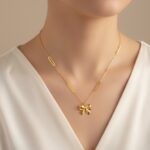 AuraSpark 18K gold plated bow pendant necklace for women