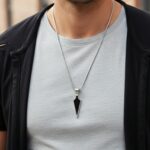 AuraSpark Men's Silver and Black Arrowhead Pendant Necklace