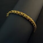 AuraSpark mens silver wheat chain bracelet close-up weave