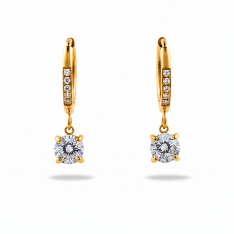 Sparkling 18K Gold Plated Solitaire Dangler Earrings for Women