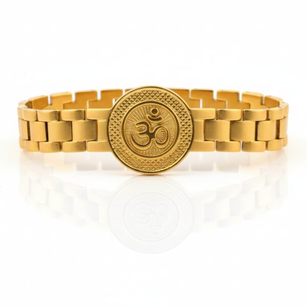 Premium 18K Gold OM Bracelet for Men with Circle & Dotted Detailing