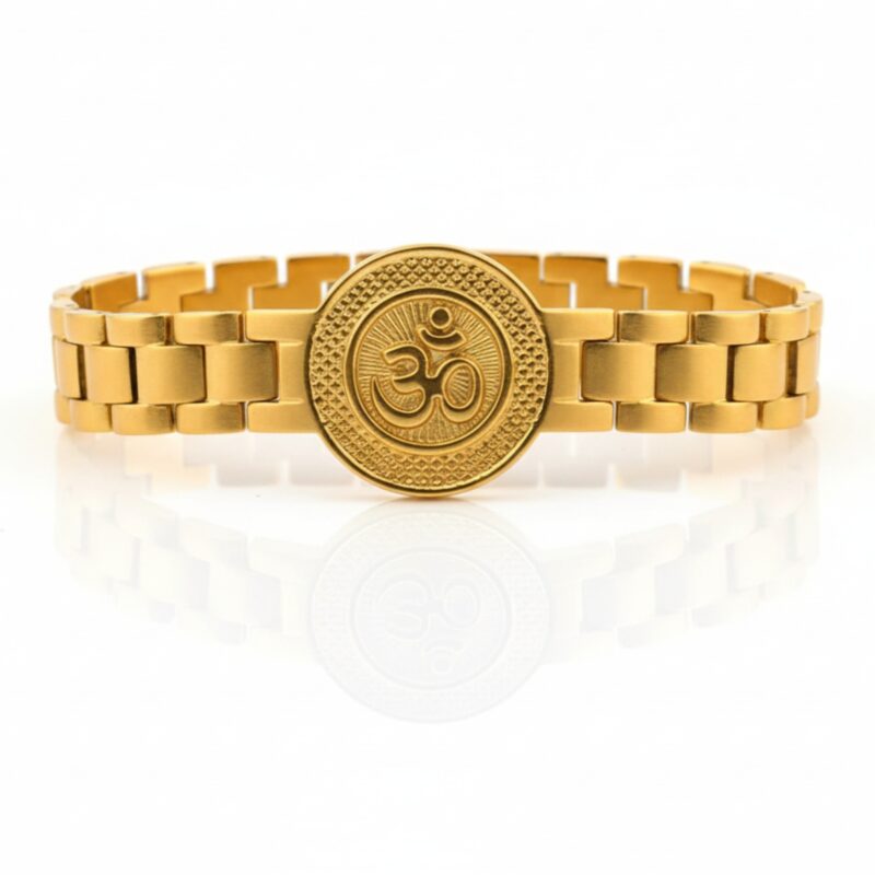 Premium 18K Gold OM Bracelet for Men with Circle & Dotted Detailing