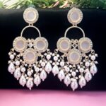 raditional Indian Jhumka Earrings with White Bead Drops.