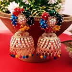 Traditional Indian Jhumkas with Colorful Beads and Crystals